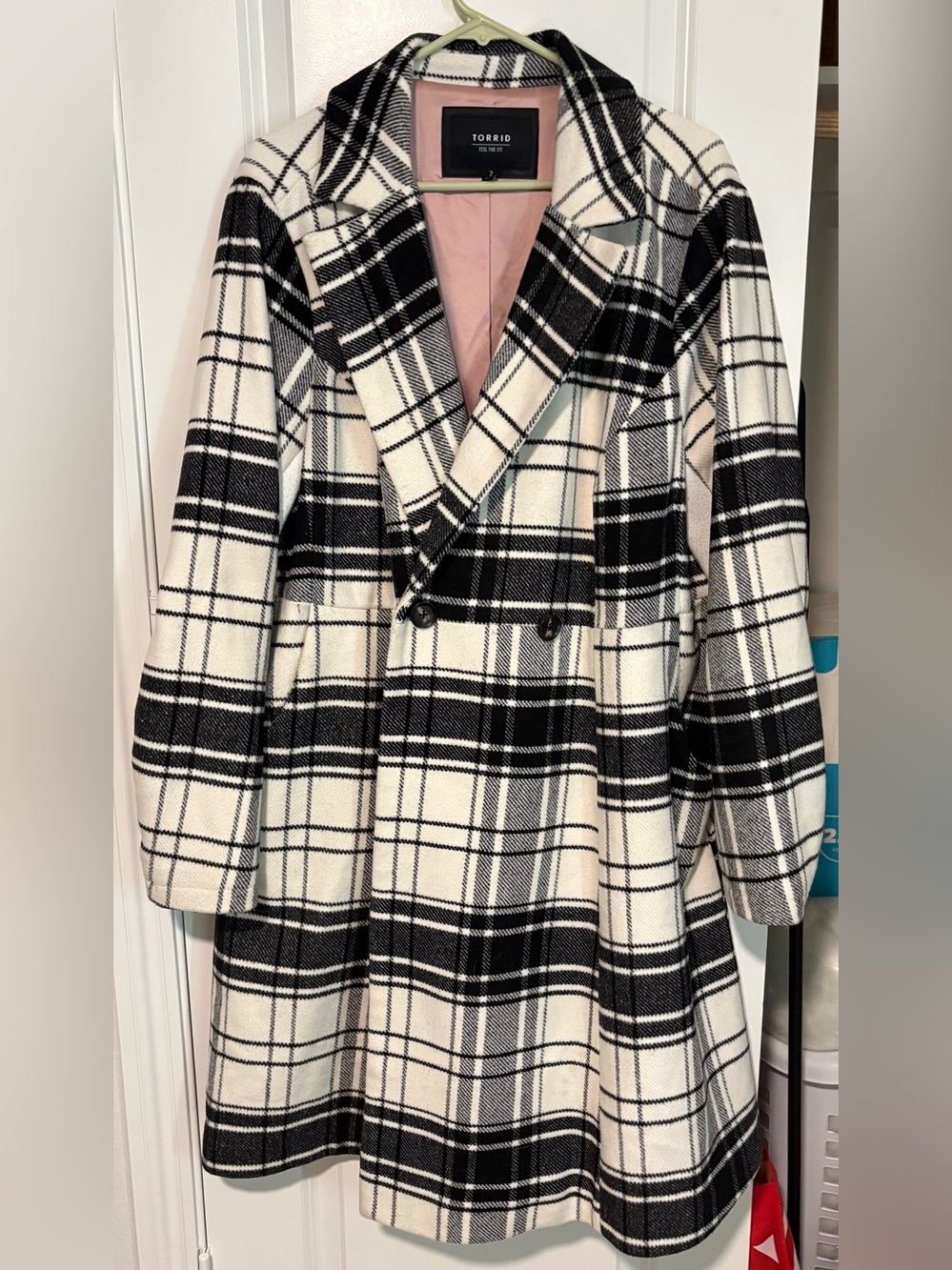 torrid Black & White Plaid Double-Breasted Pea Coat